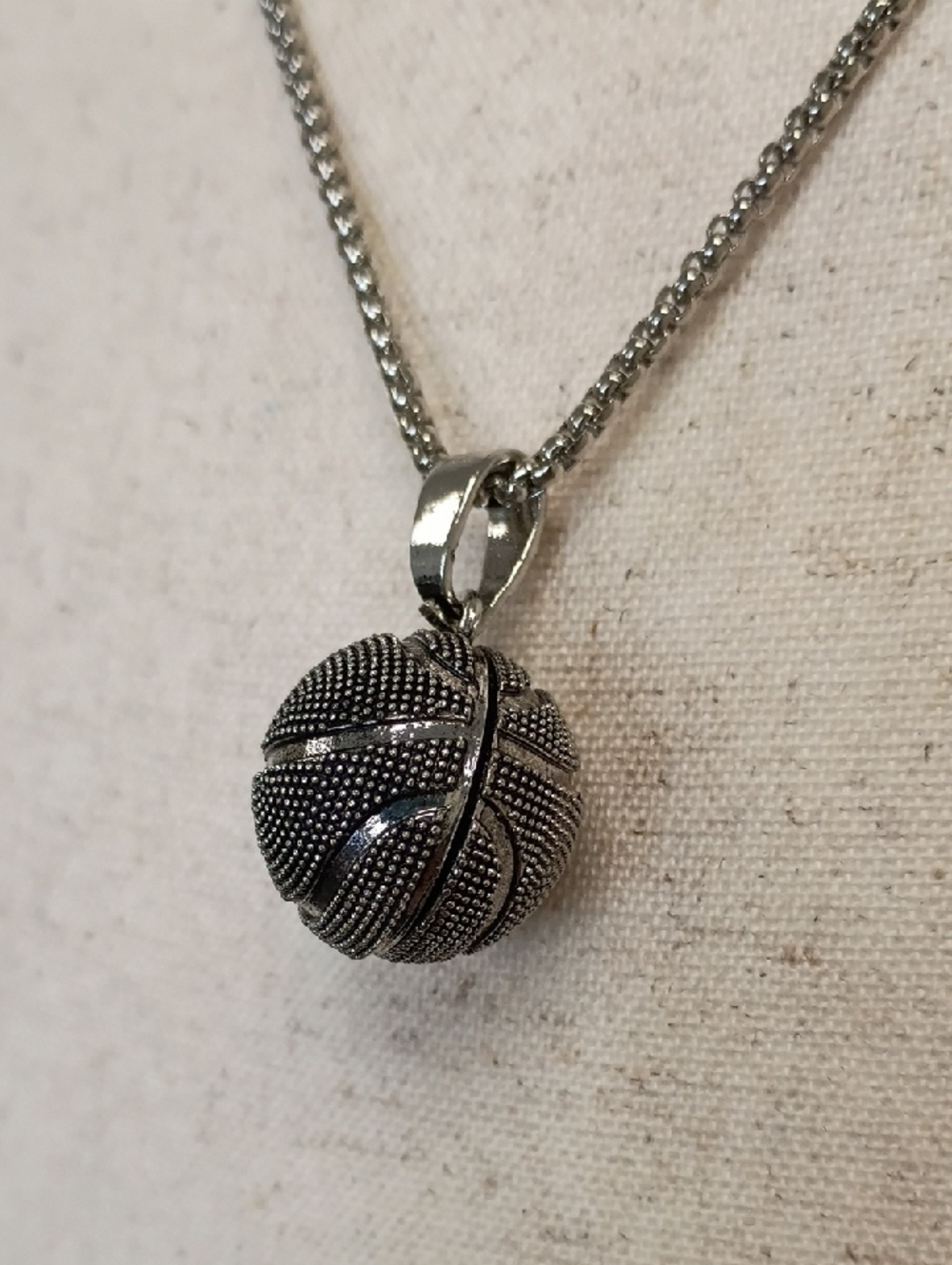 Silver Tone Pave Ball Pendant Necklace Chain Minimalist Layering Jewelry - Picture 3 of 7